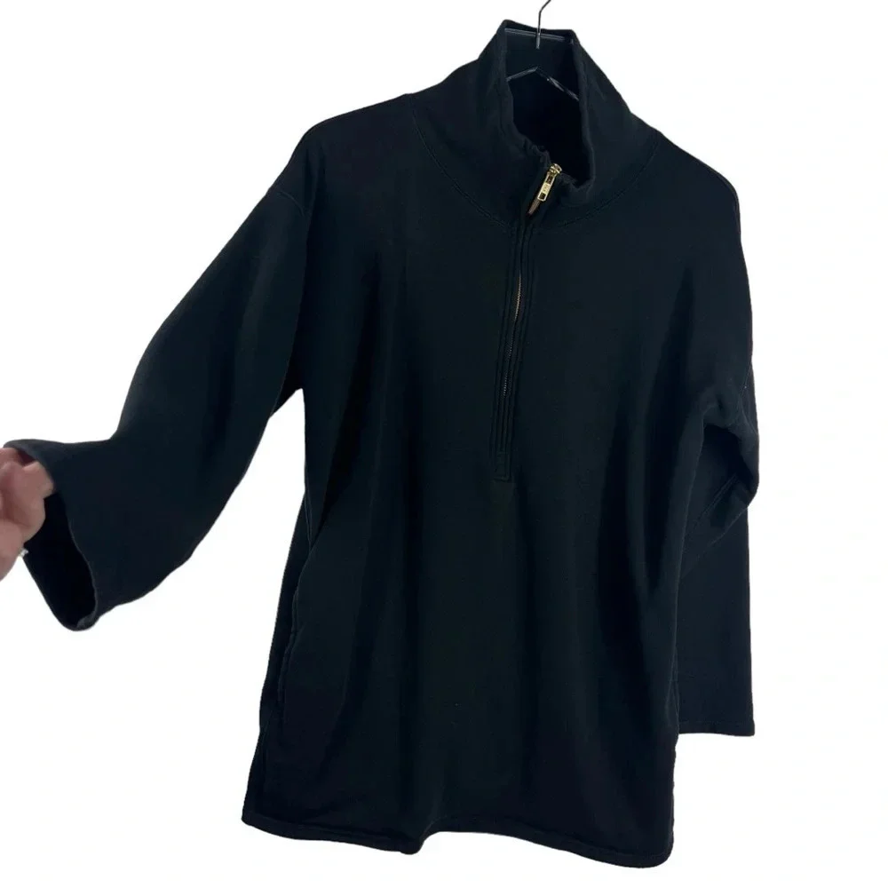 J.CREW Black University Terry Long Half Zip Pullover
